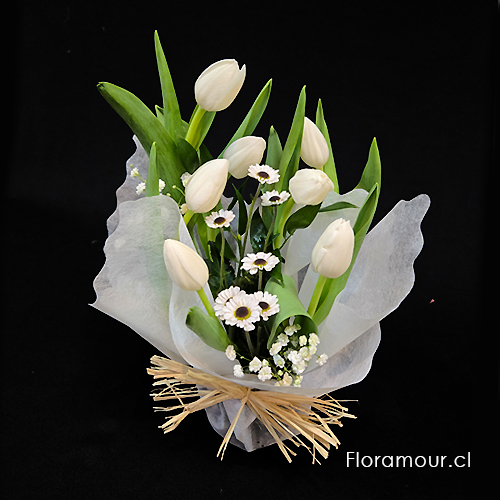 Arreglo de tulipanes blanco pastel